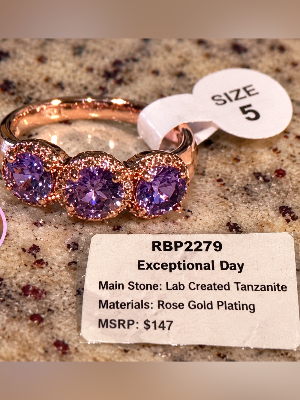 Rose Gold Ring with Purple Lab-Created Tanzanite - Size 5